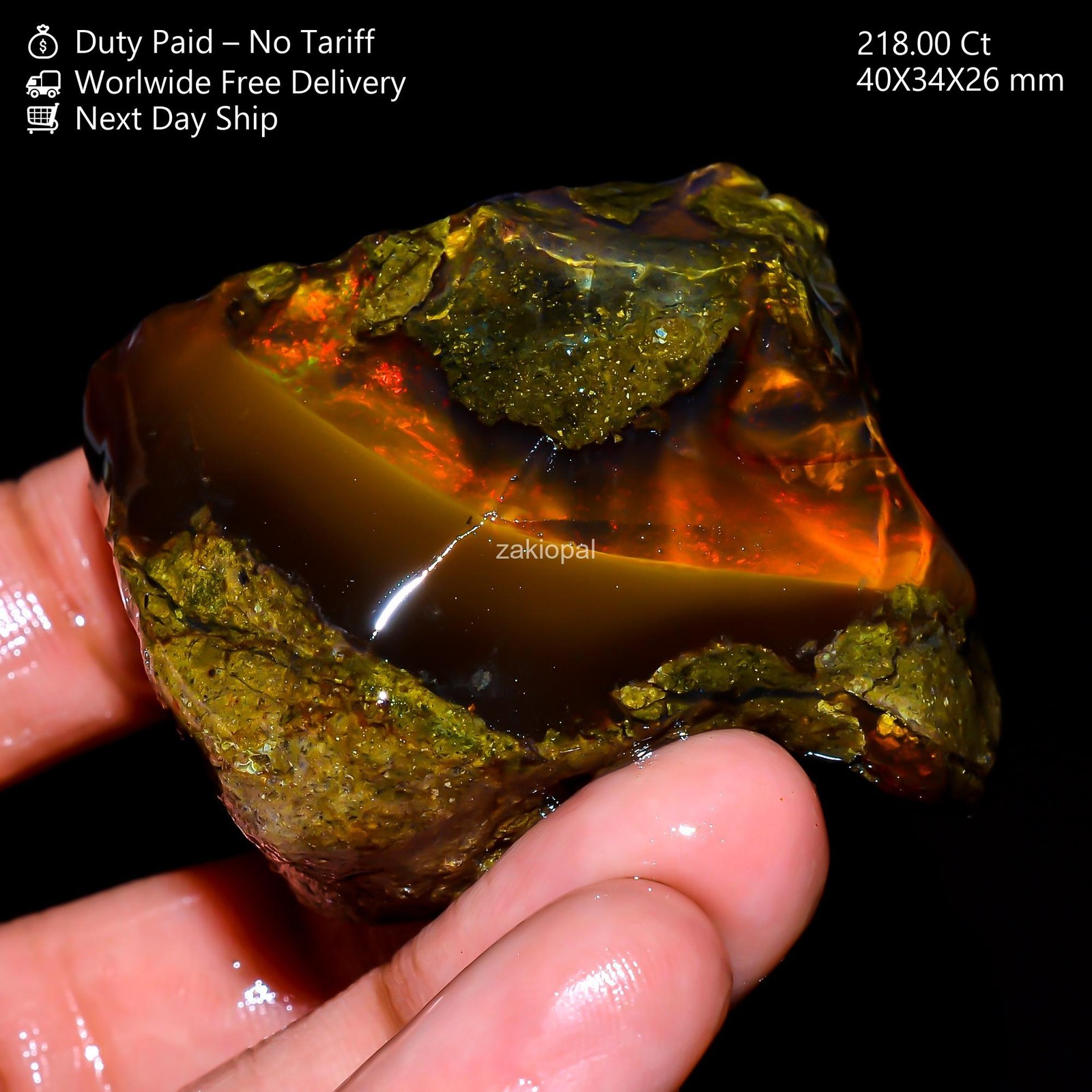 218.00 Cts Natural Ethiopian Multi Fire Oil Opal Meditation Rough 40X34X26 mm