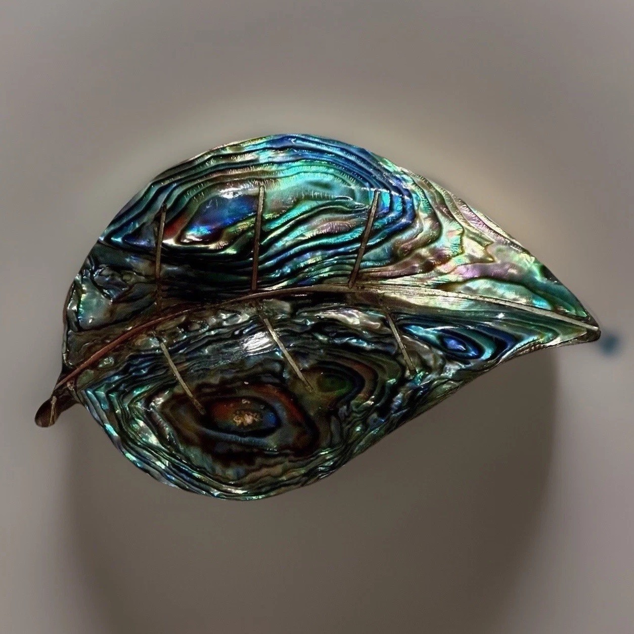 Taxco Mexico 925 Sterling Silver Abalone Leaf Brooch Pin & Clip-On Earrings Set
