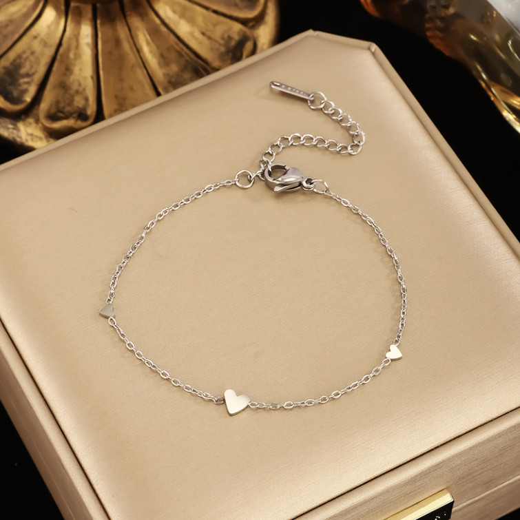 Women 6+2″ Stainless Steel 18K Gold Silver Heart Charm Bracelet Chain Gift PE14