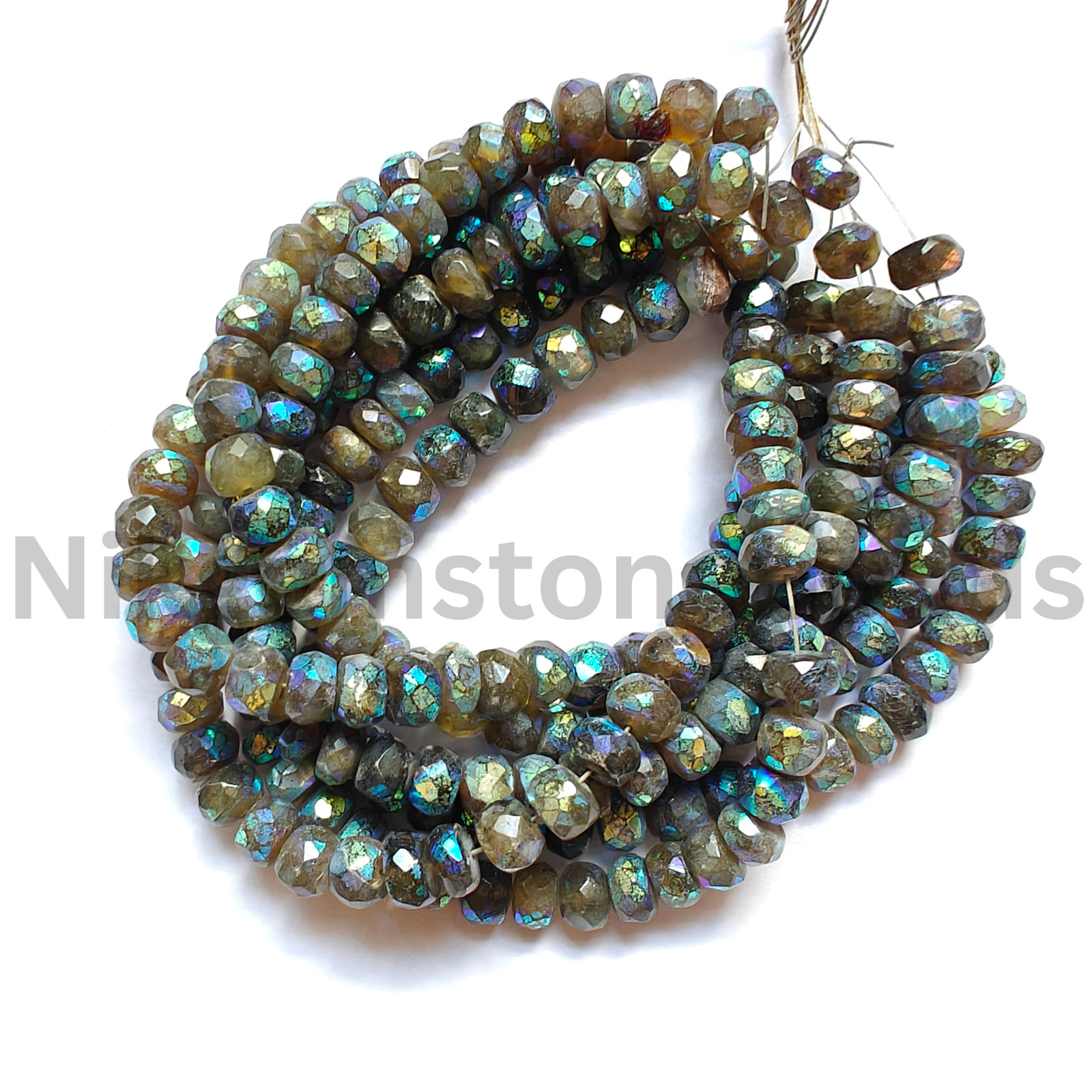 Natural Mystic Plated Labradorite Beads, Briolette Faceted Rondelle Cut Stone.