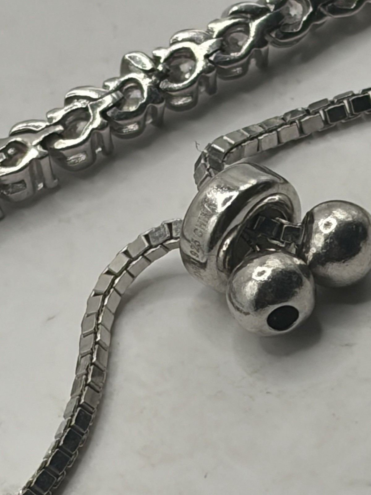 Sterling Silver Adjustable Slider Bracelet 925 Box Chain Minimalist CZ Style