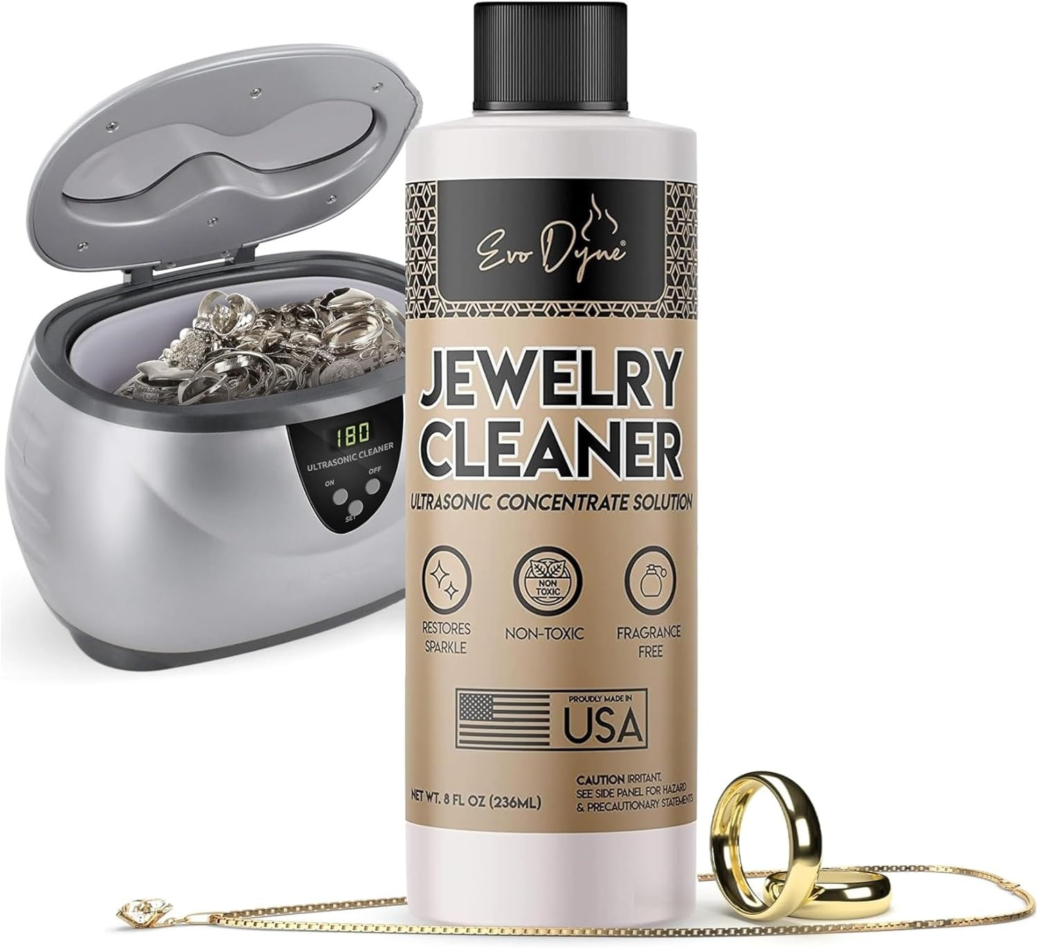 Ultrasonic Jewelry Cleaner Solution (8oz) Concentrated Jewelry Cleaner for Diamo