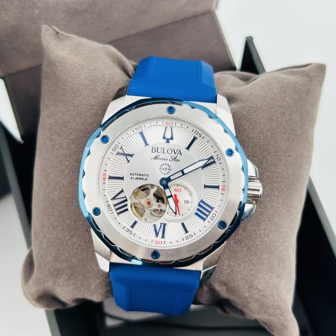 Bulova Marine Star 98A225 White Dial Silicon Strap Men Automatic Watch New 45mm