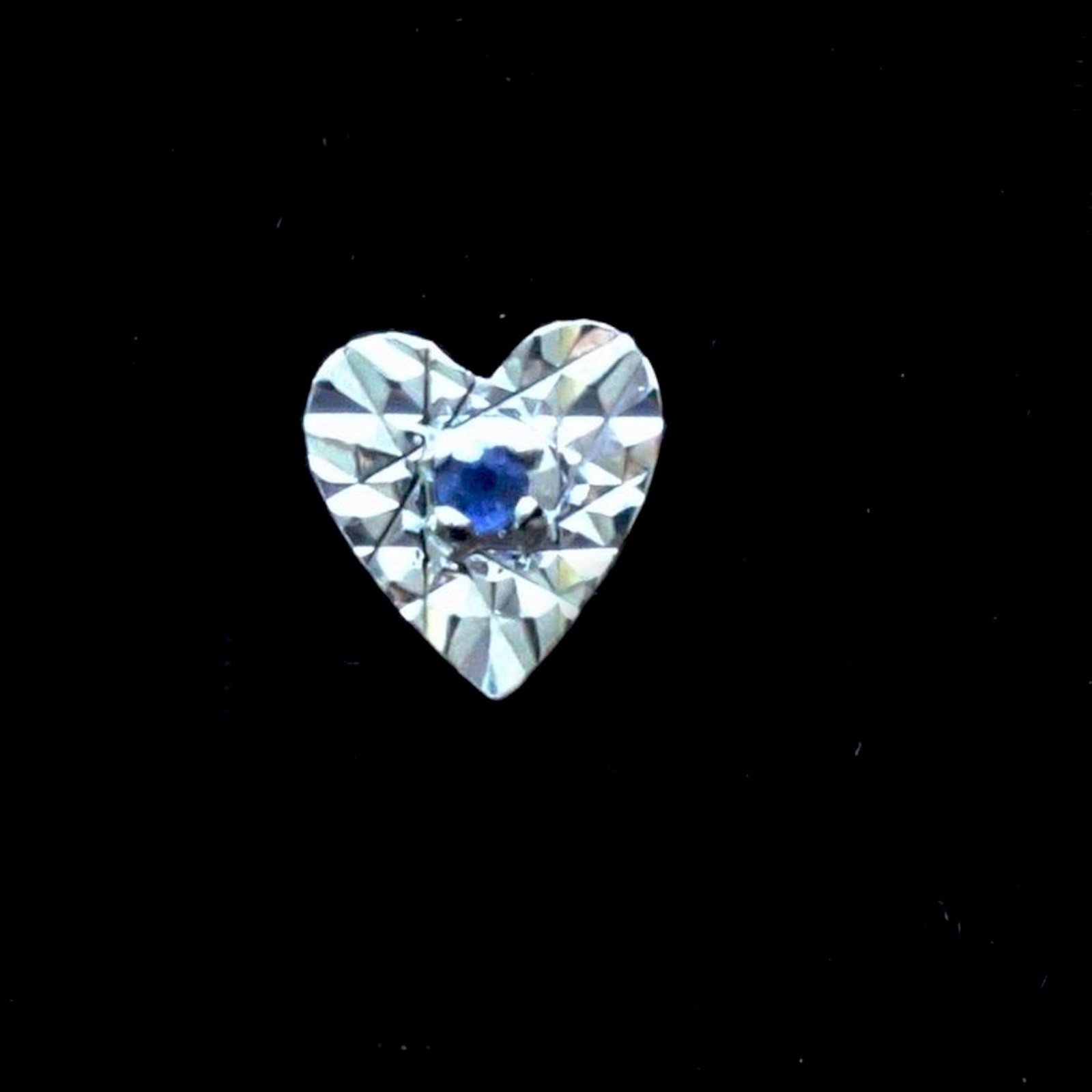 14K Solid White Gold Blue Sapphire Heart Earring, Natural Gem, Stud Push Back