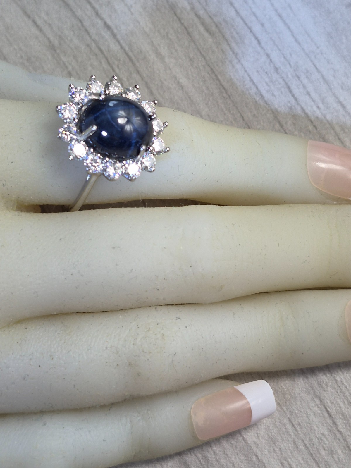 D’Joy Blue Star Sapphire (DF) + Moissanite (8.75 cttw) 925 silver ring size 9