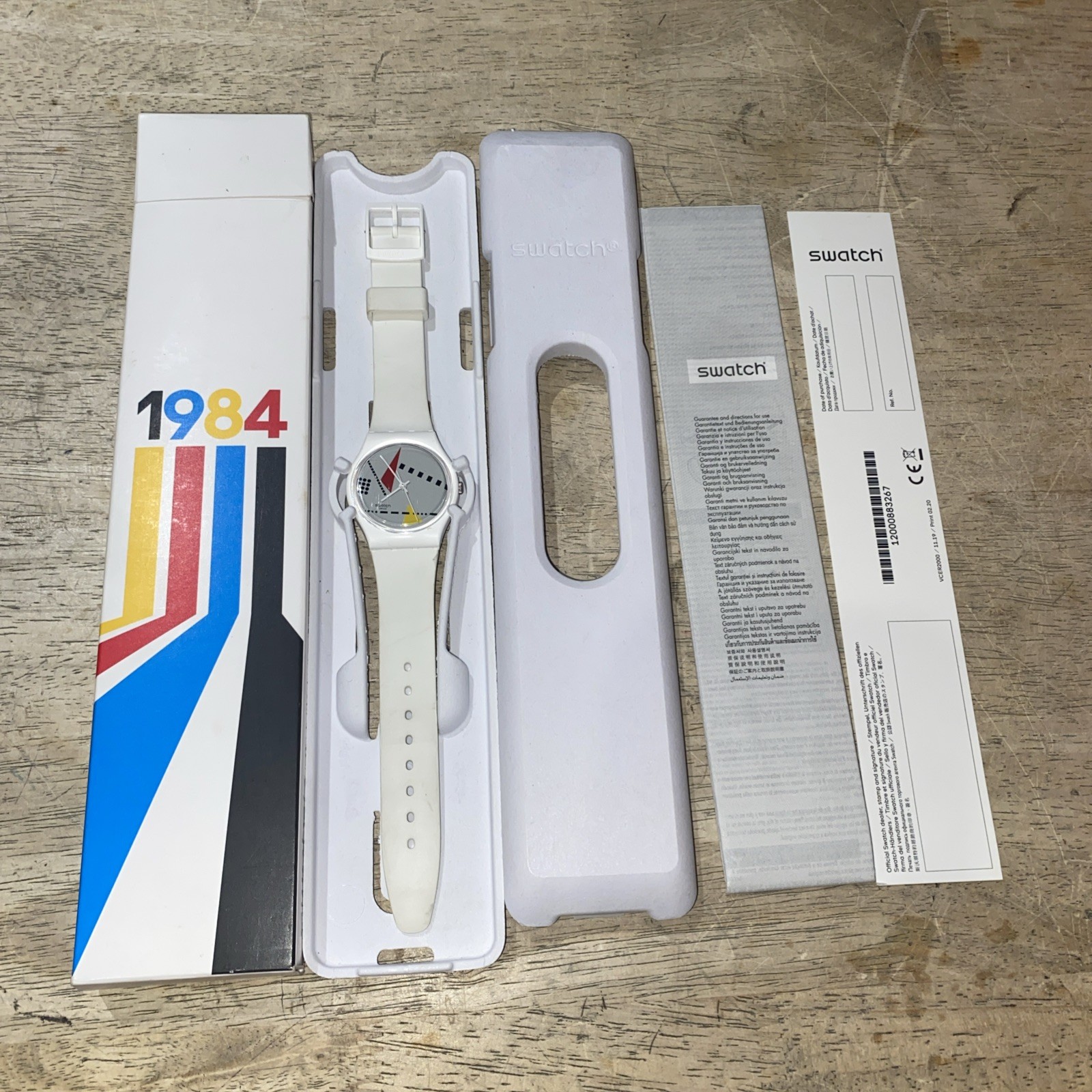 Limited Edition Swatch Watch White Memphis Back to 1984 Reloaded