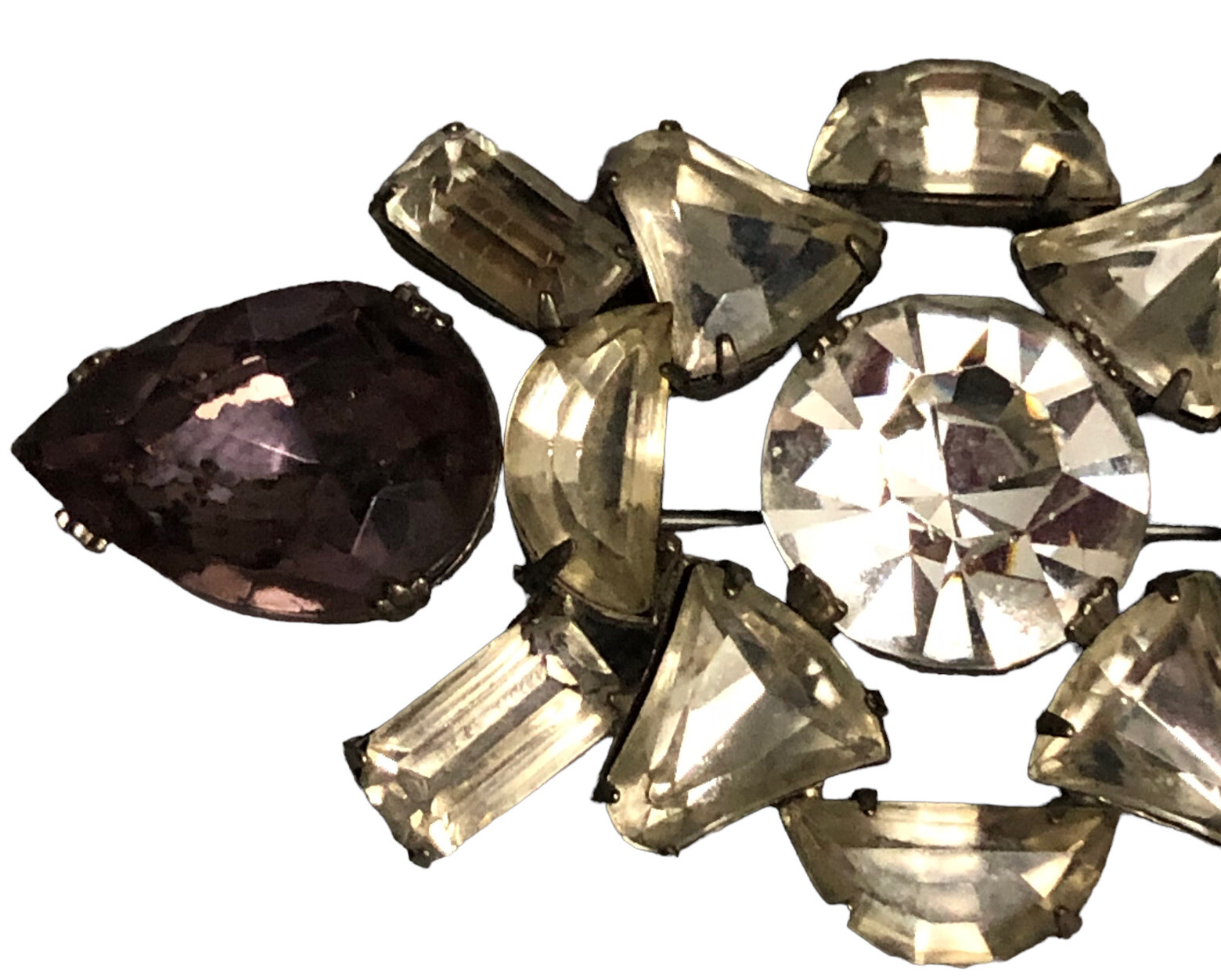 Irving Marks Novelty NYC Art Deco Purple Clear Rhinestone Crystal Brooch
