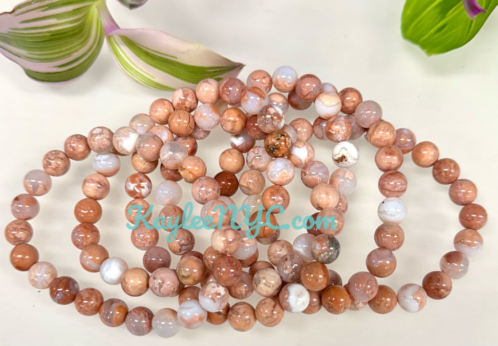 Wholesale 6 Pcs Natural Pink Agate Bracelet 8mm 7.5” Healing Crystal