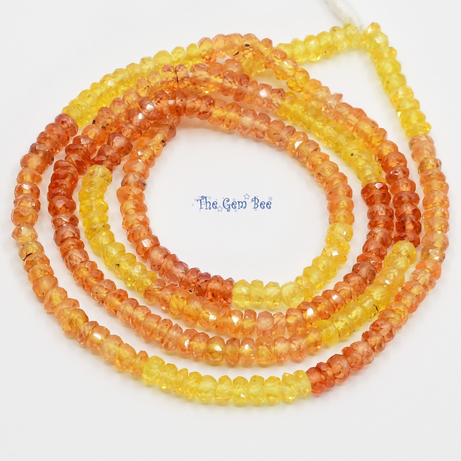 3.2mm-3.5mm Natural Yellow Orange Padparadscha Sapphire Faceted Rondelle 18″ Str