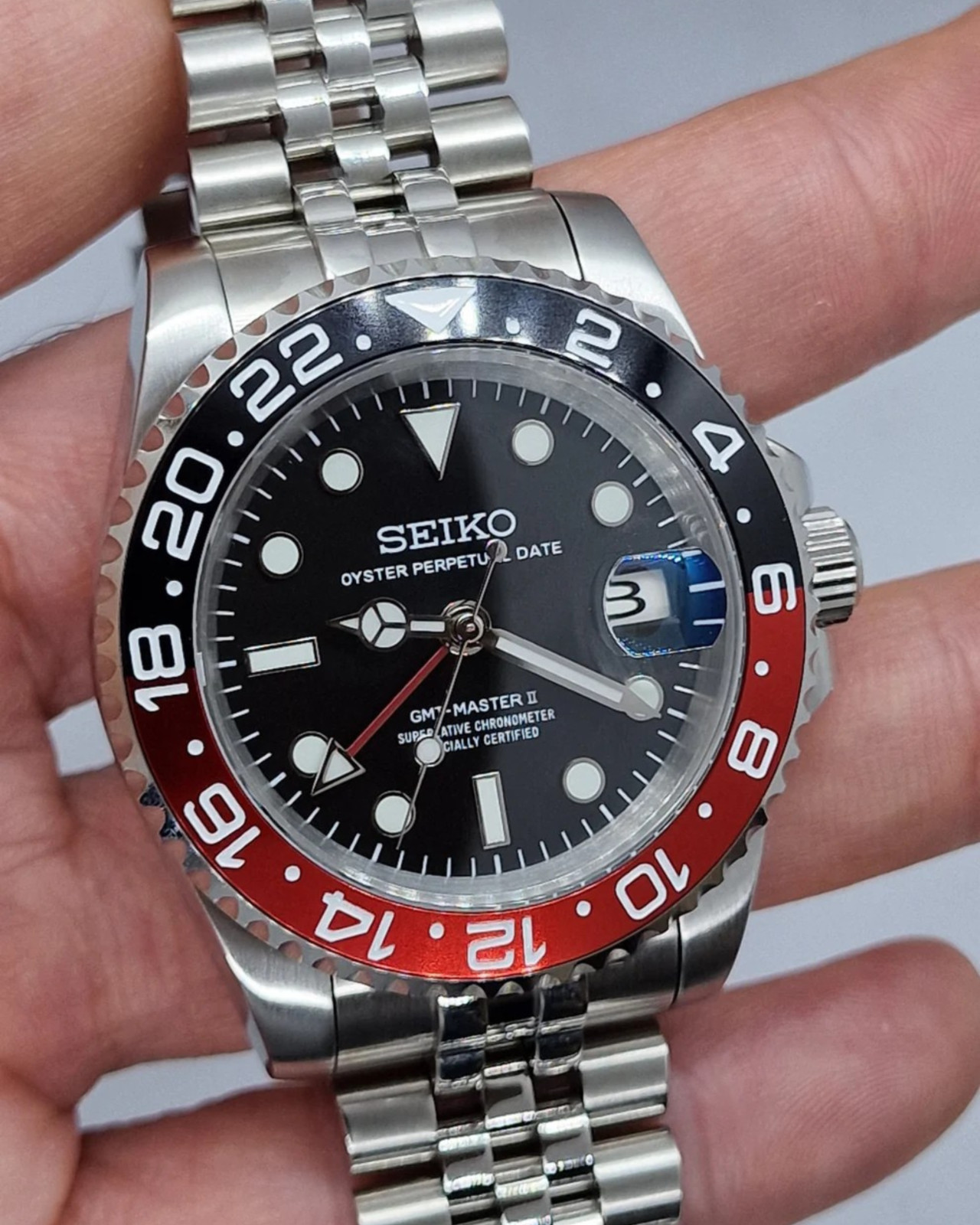 PrimeCrown Steel GMT Automatic | Red/Black 24h Bezel | NH34