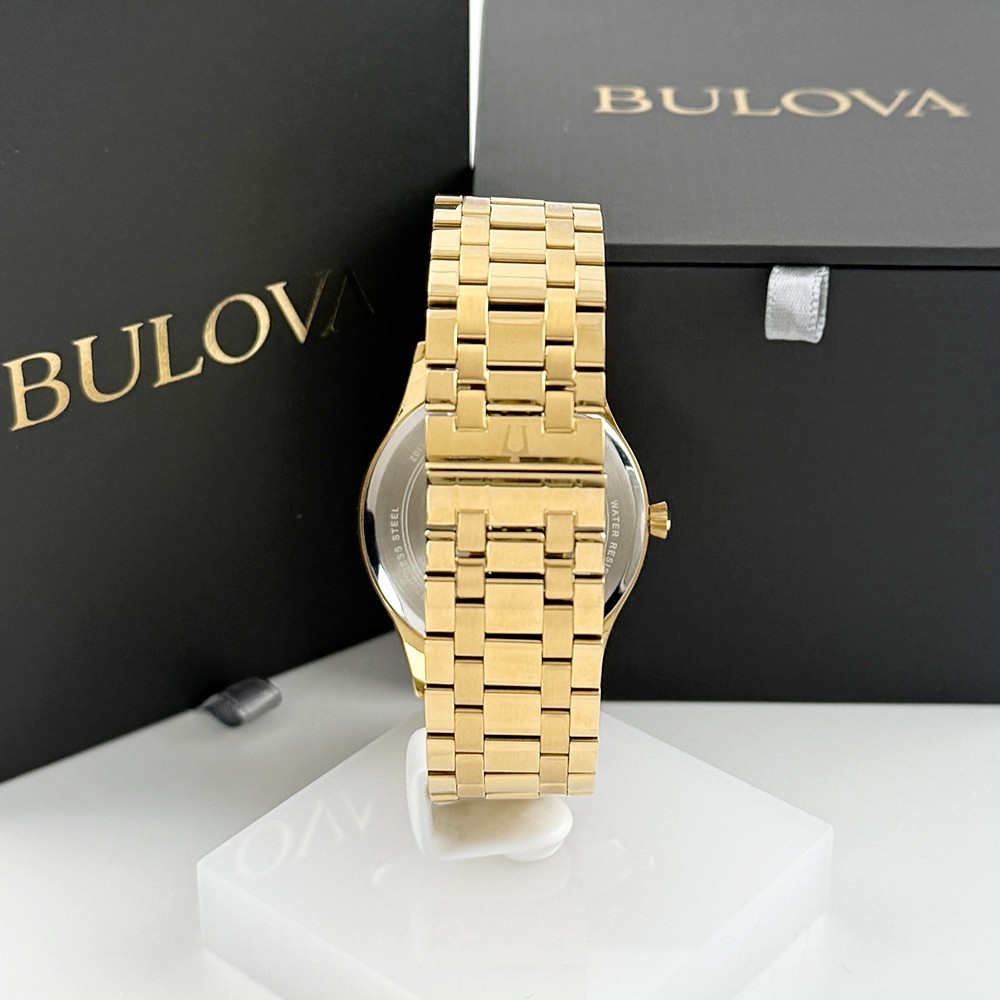 Men’s Bulova 97D108 Classic Diamond Quartz Gold Stainless Black Dial Watch 40mm