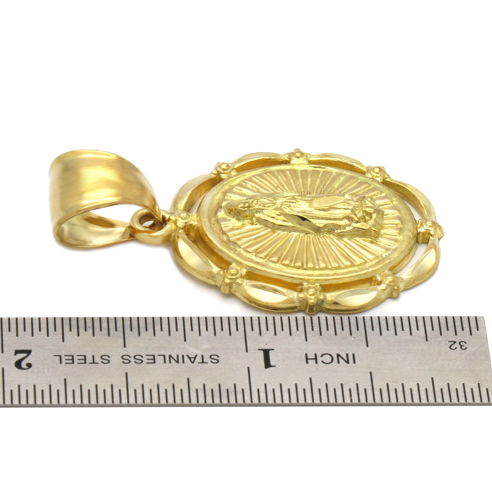 Mens 18k Gold Plated Oval Guadalupe Pendant 5mm 24″ Cuban Necklace Chain
