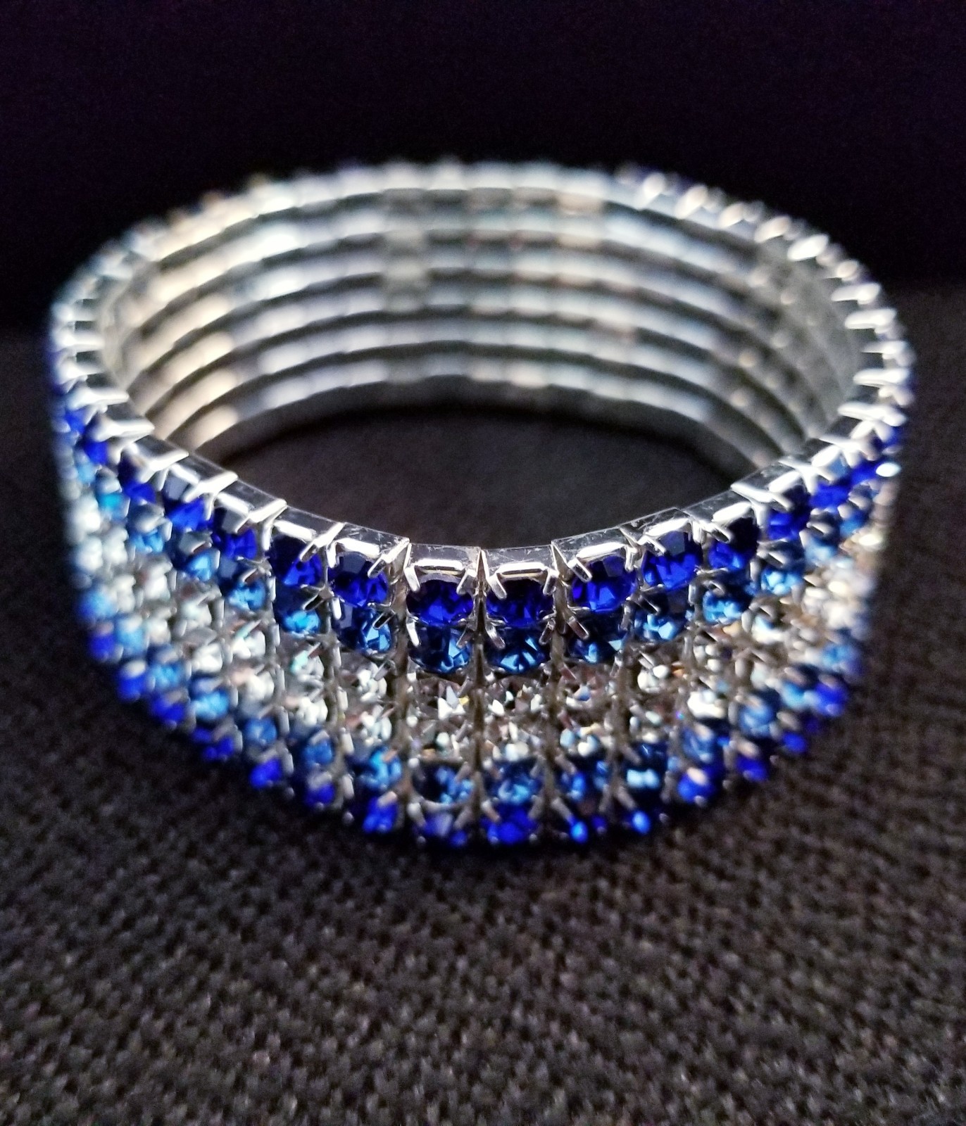 Blue Silver Rhinestone Stretch Bracelet Crystal Pageant Prom Drag Jewelry