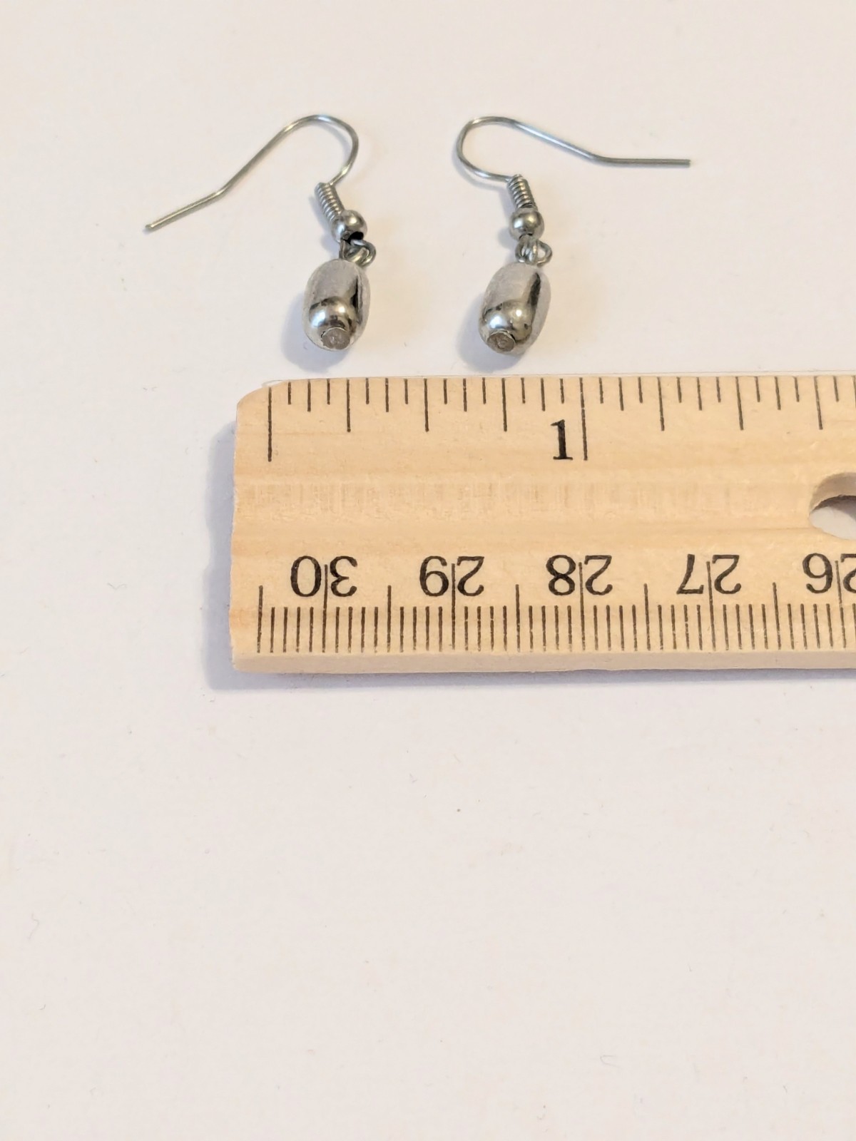 Silver Tone Hook Dangle Earrings With Metal Beads. 1″. Minimalist.