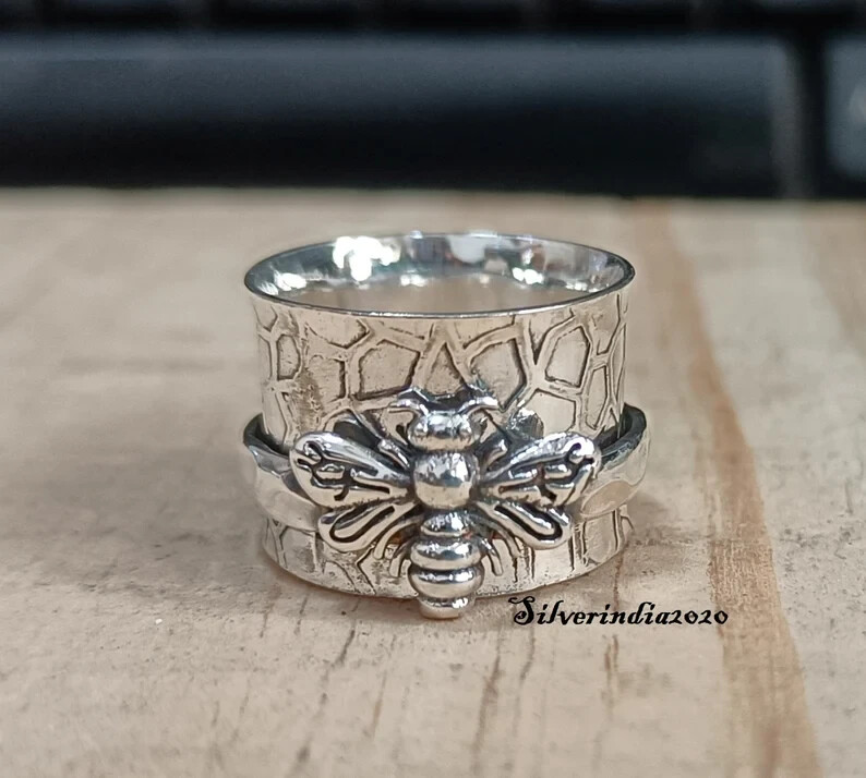 Honey Bee Spinner Ring ,925 Sterling Silver Ring ,Meditation Ring, All Size