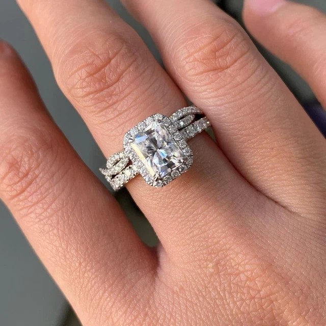 Luxury 4 Ctw Radiant Cut Created Diamond 14k White Gold Finish Wedding Ring Set