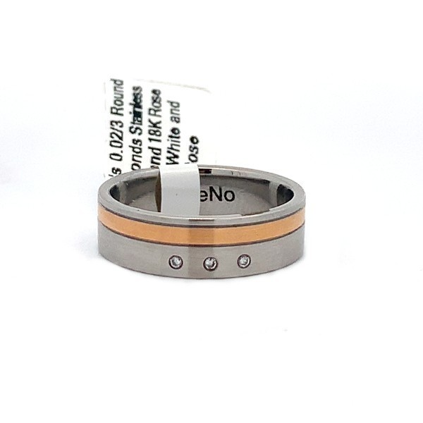 TeNo Stainless Steel & 18K Rose Gold & Diamond Mens Ring-Size 7-New