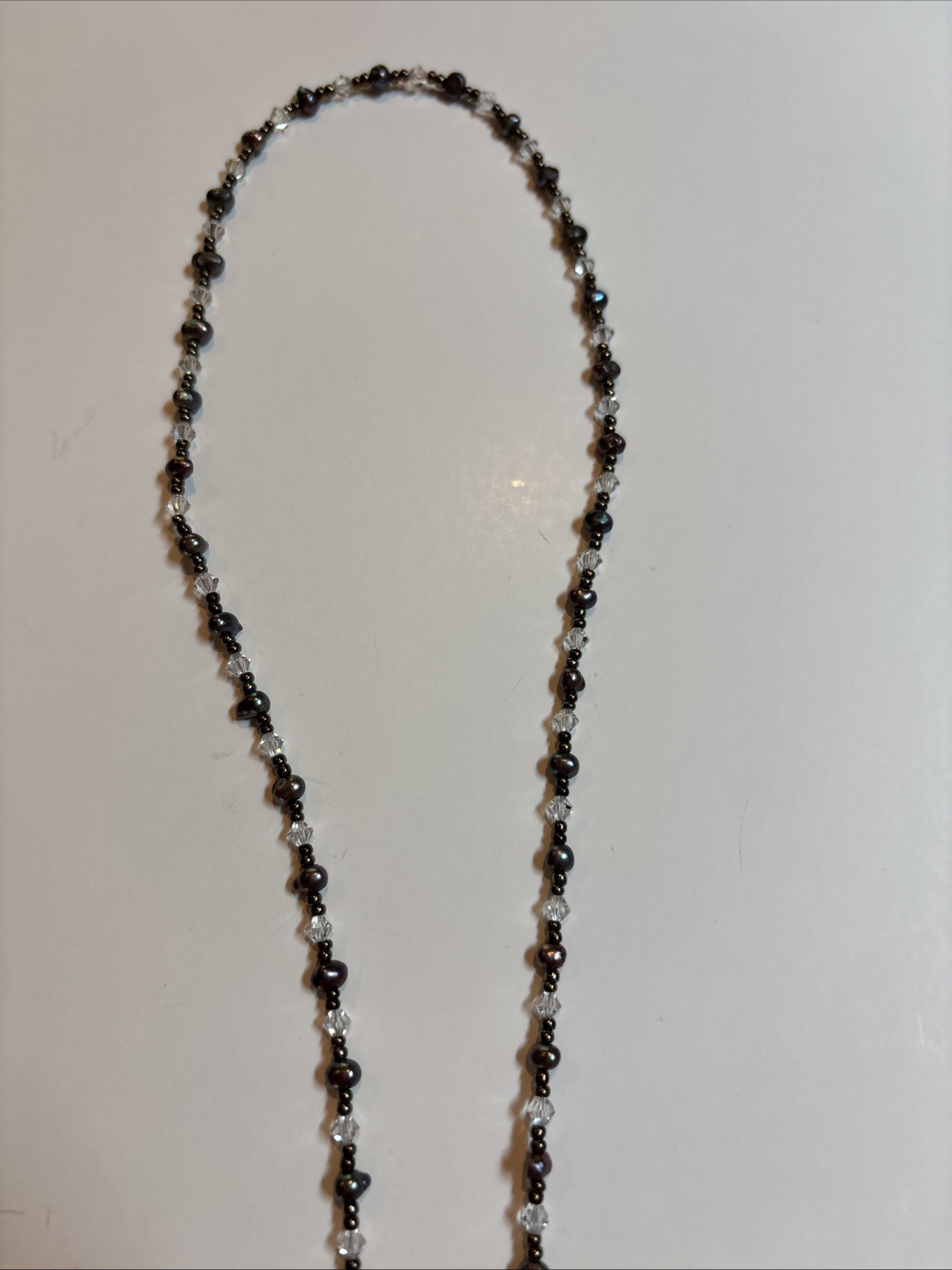 Long Peacock Black Pearl Faceted Crystal Lariat Necklace Open Ended Tie Choker⁠