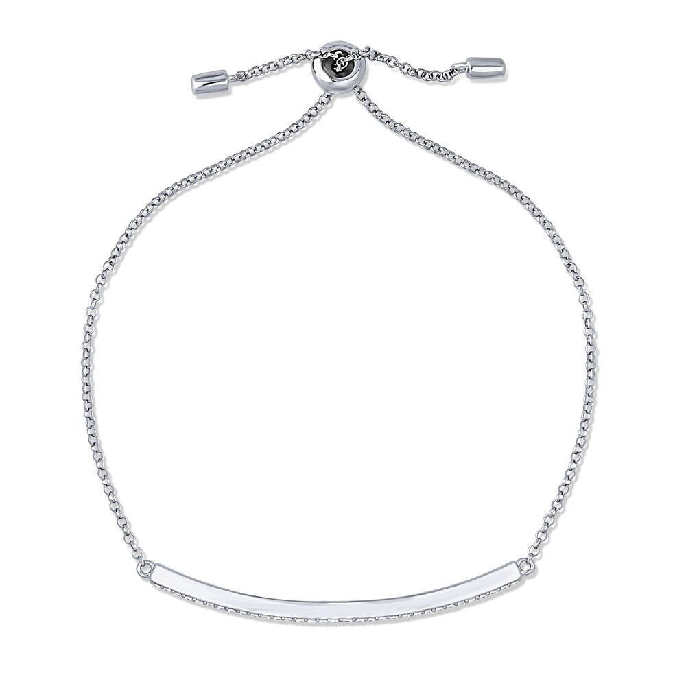 Berricle 925 Sterling Silver CZ Bar Adjustable Chain Bracelet
