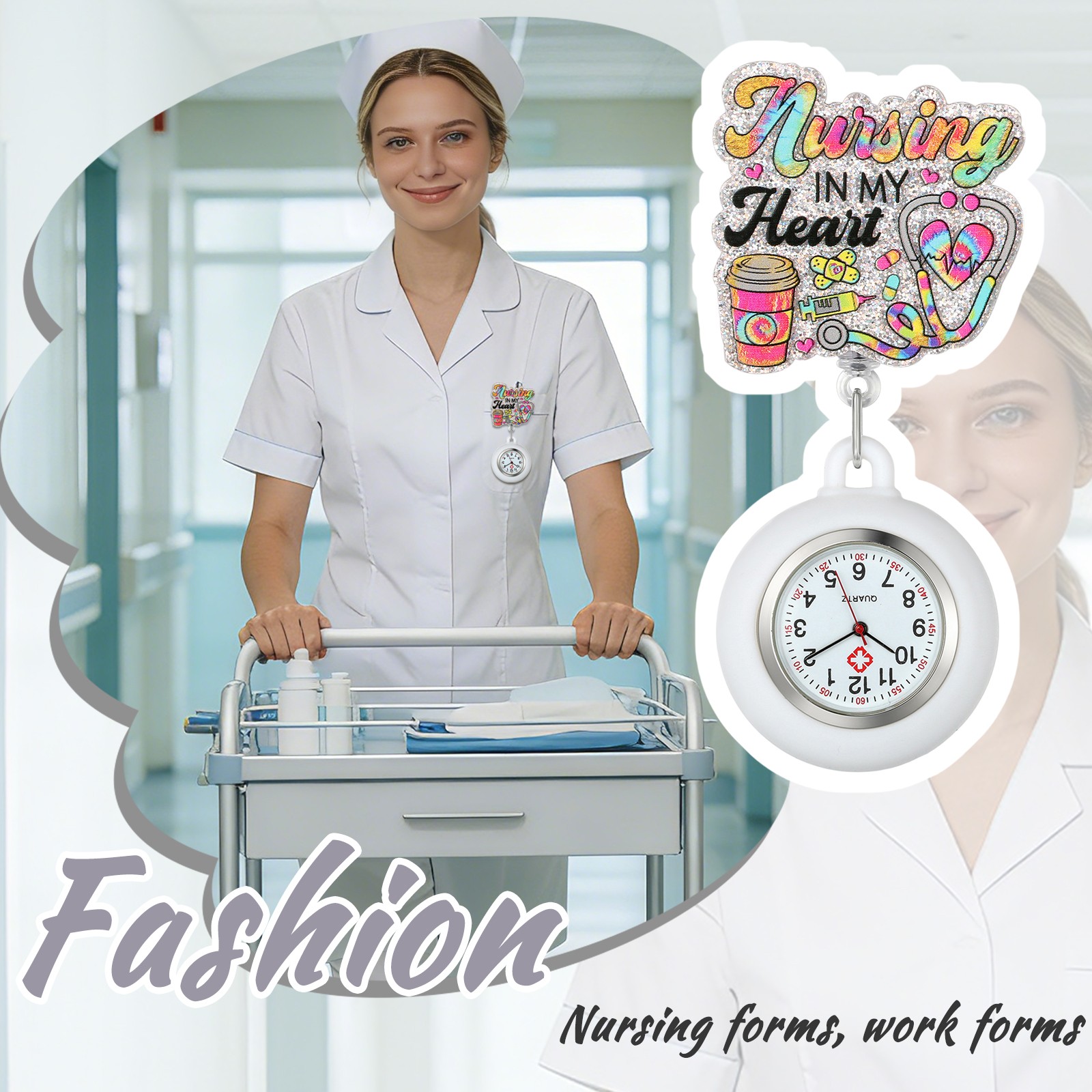 Funny Cartoon Medical Clip On Pocket Watch Silicone Stretchable Fob Nurse Watch