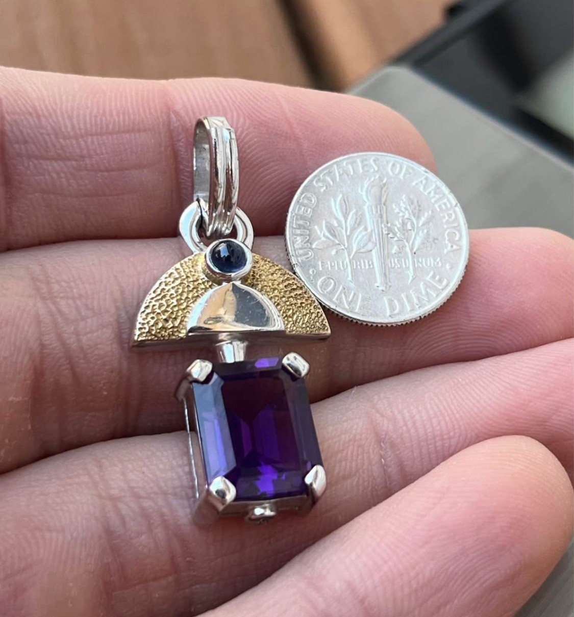 925 Marked Faux Amethyst Egypt – Style “Winged” Purple Insert Heavy Pendant