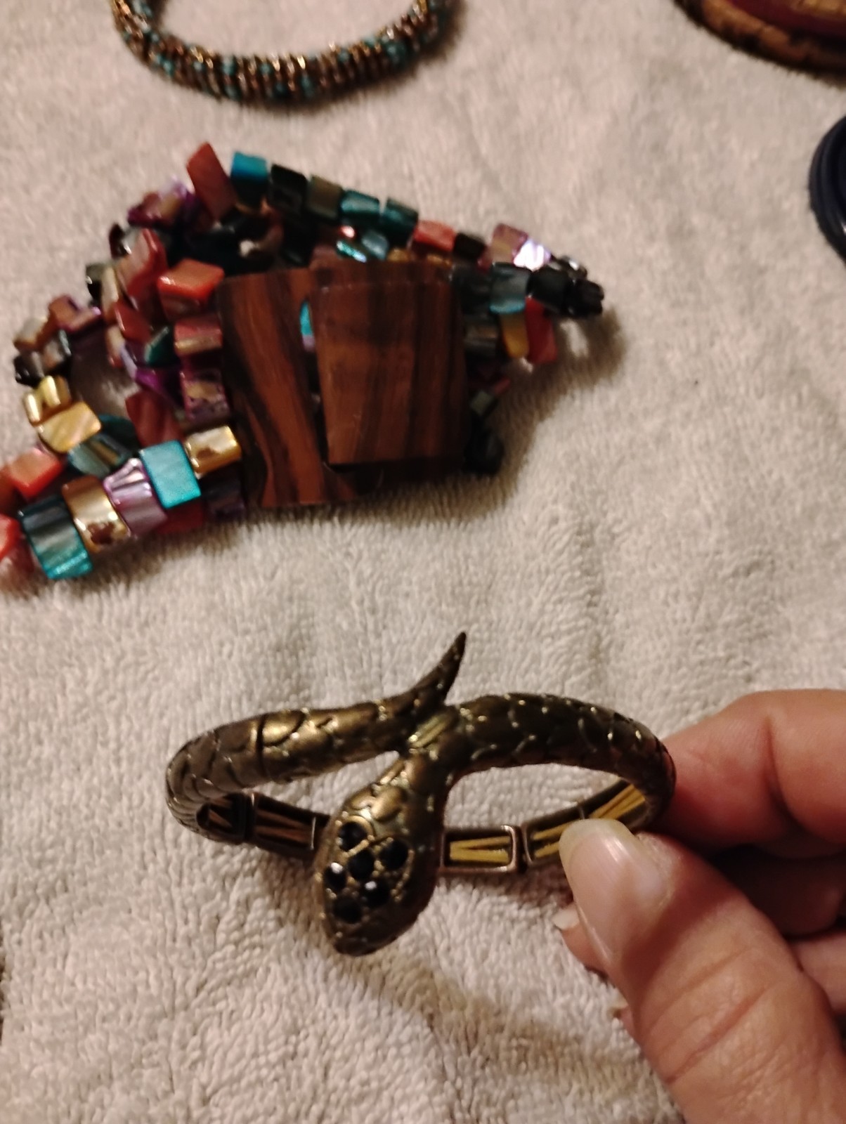 Vintage Bracelets Wood Stretch Beaded Bone Plastic Lot Of 12