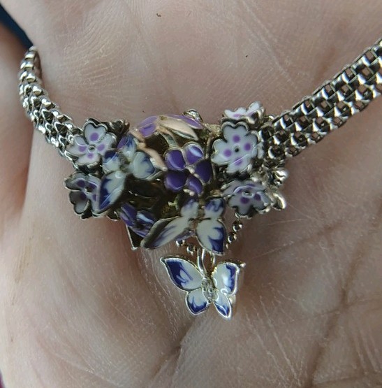 WOSTU 925 Sterling Silver Mystic Purple Flower Butterfly Charm Mesh Bracelet Set