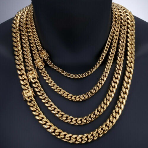 24inch Solid 14K Gold Plated Hip Hop Men’s Heavy Miami Cuban Link Chain Bracelet