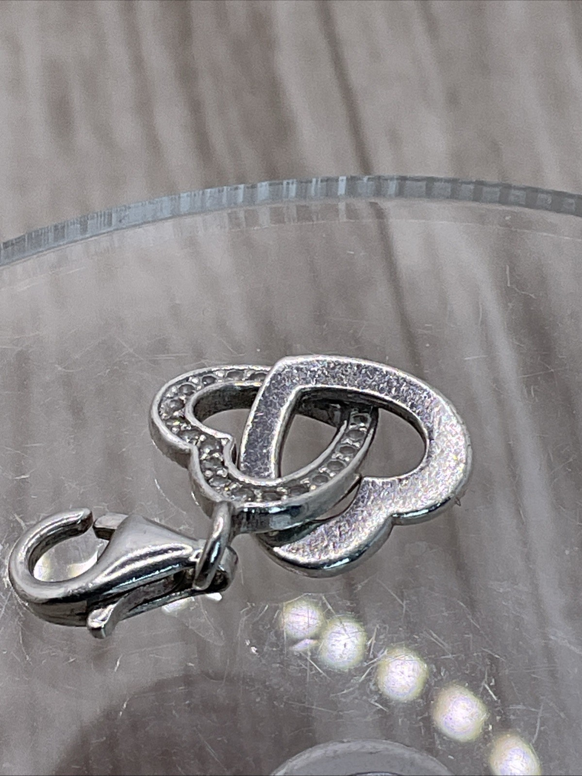 Thomas Sabo charm: Double Heart & Diamante, hallmarked TS 925. Sterling Silver