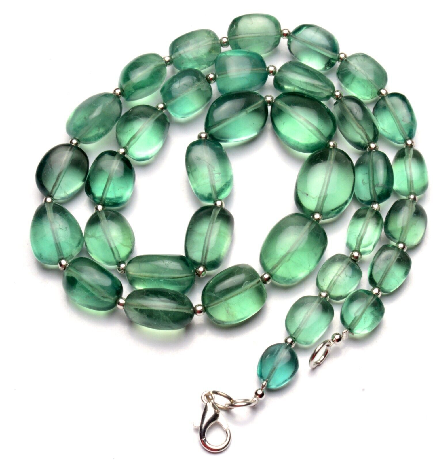 Emerald Green Fluorite Gem Beads 19″ Necklace 8 to 15 mm Size Beads