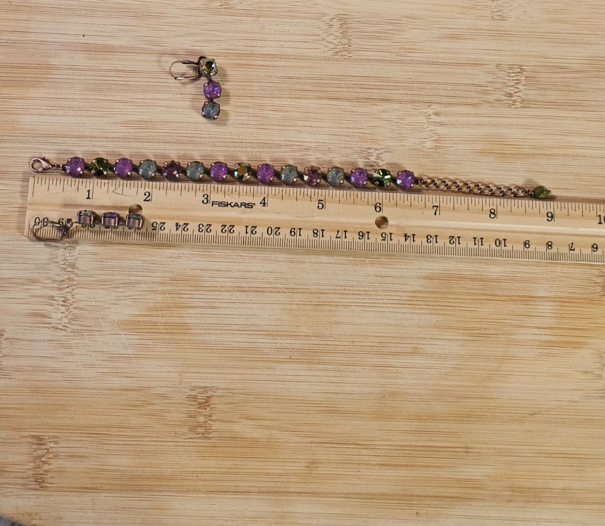 B1-9 Olive Purple Copper Drop Earrings Matching Cup Chain Bracelet Set