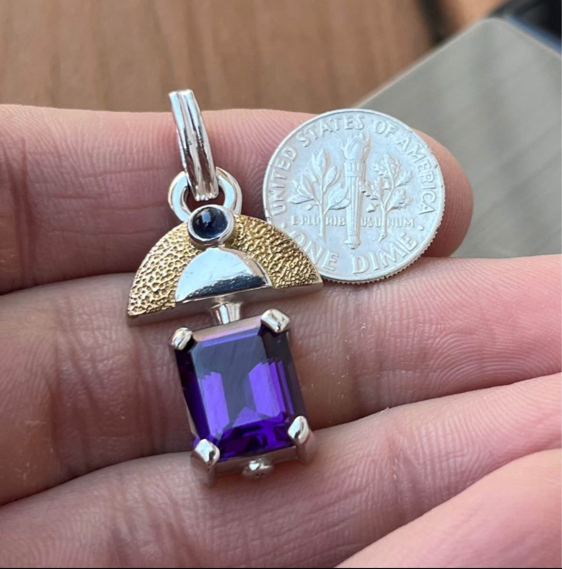 925 Marked Faux Amethyst Egypt – Style “Winged” Purple Insert Heavy Pendant