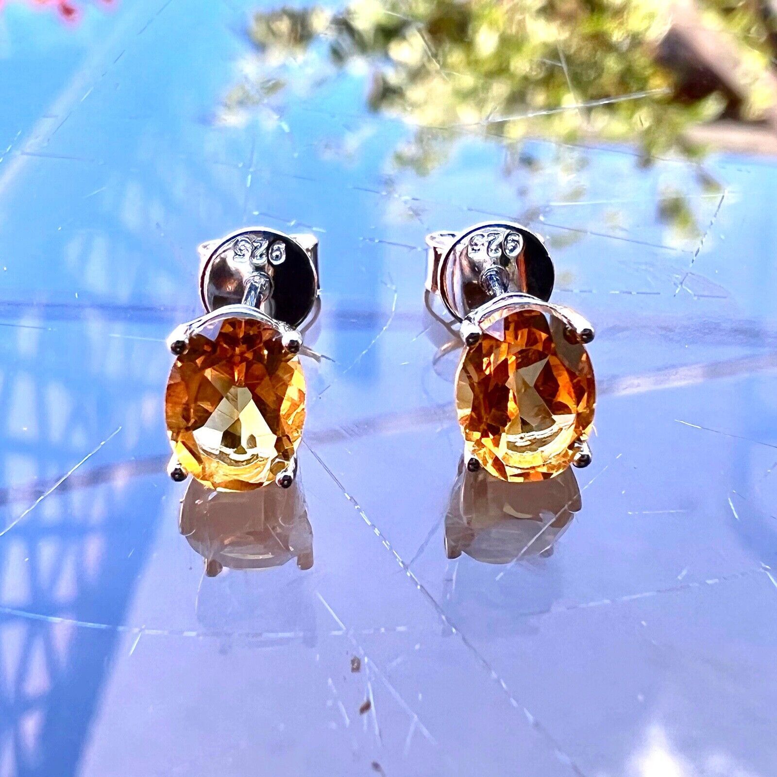 Handmade Small AAA Oval Natural Citrine Stud Earrings , November Birthstone