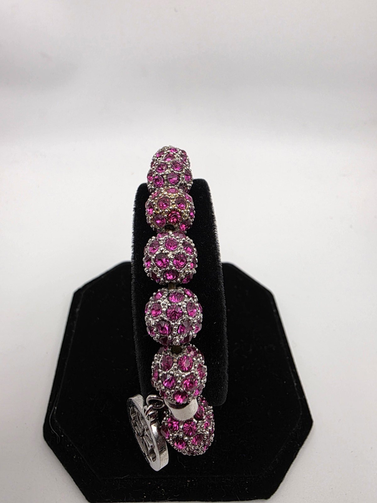 Rustic Cuff Emerson Pink Fuschia Crystal Shamballa Bead Stretch Bracelet & Charm