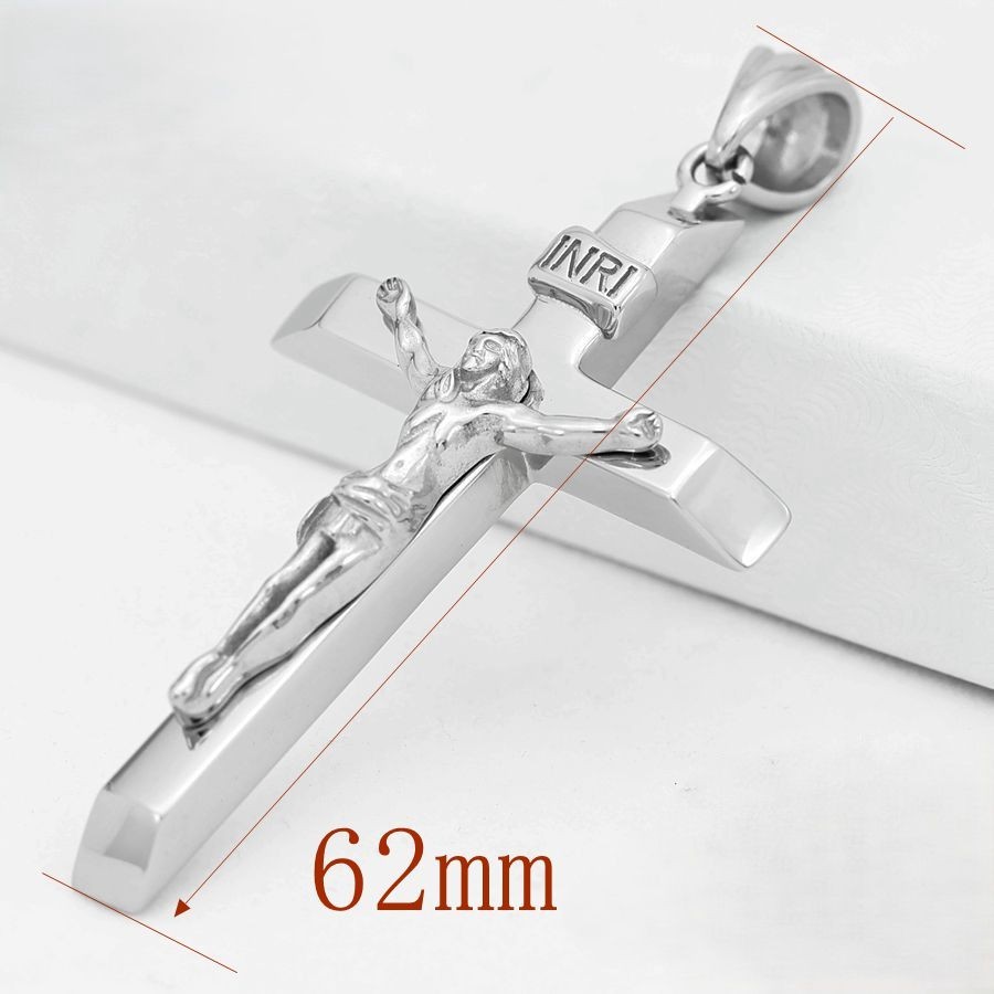 Men’s Stainless Steel,Silver JESUS CROSS.Nail Pendant Unisex Box