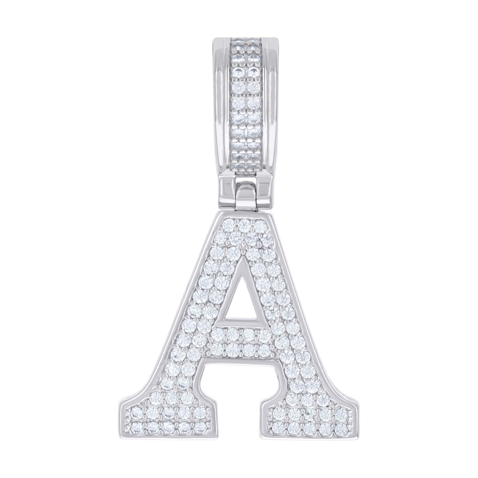 925 Sterling Silver Moissanite Block Letter Cluster A Initial Pendant 0.58 CT