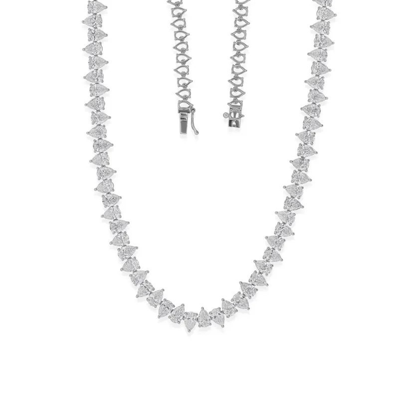 22.00 Ctw Pear Lab Created Diamond Tennis Necklace 14k White Gold Plated