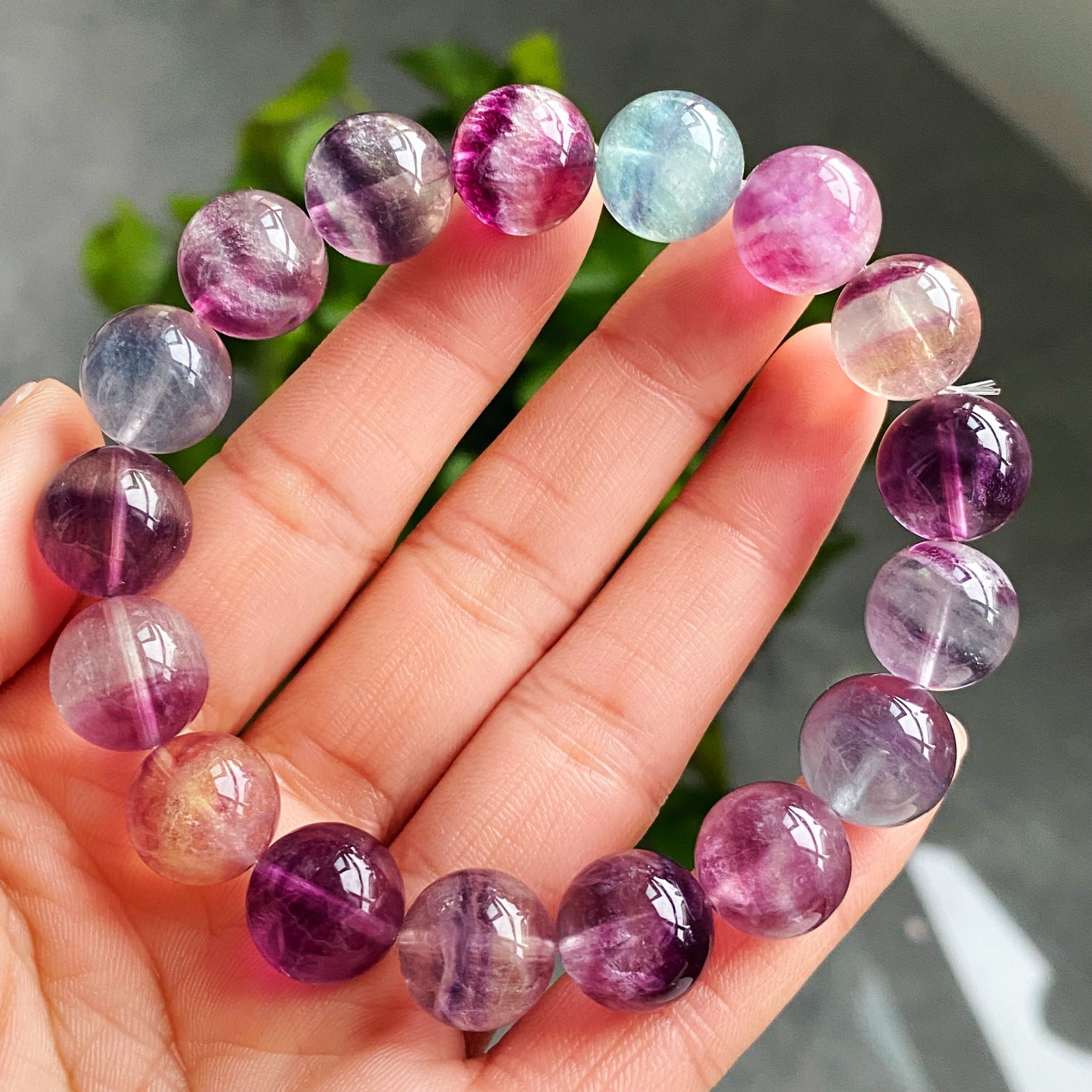 12.5mm Natural Color Fluorite Quartz Crystal Gemstone Beads Bracelet 2942