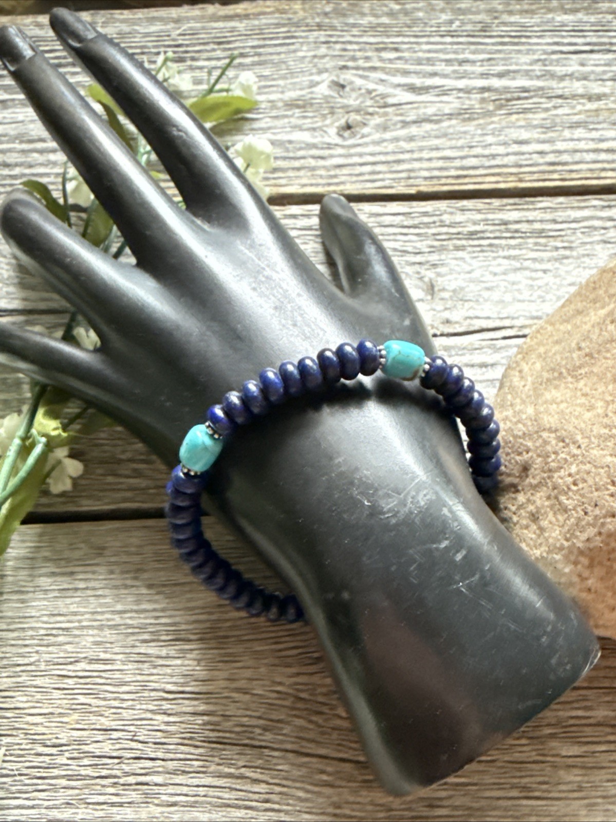 Lapis Turquoise 6.5 Inch Stretch Elastic Stretchy Bead Bracelet Gift