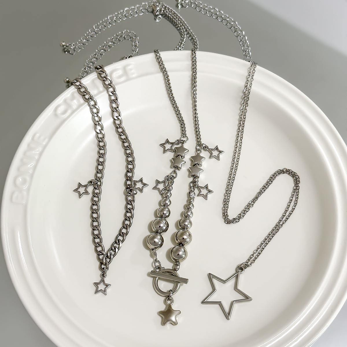Salircon 2 Pieces Silver Star Necklace Y2K Jewelry Set Medium, 1