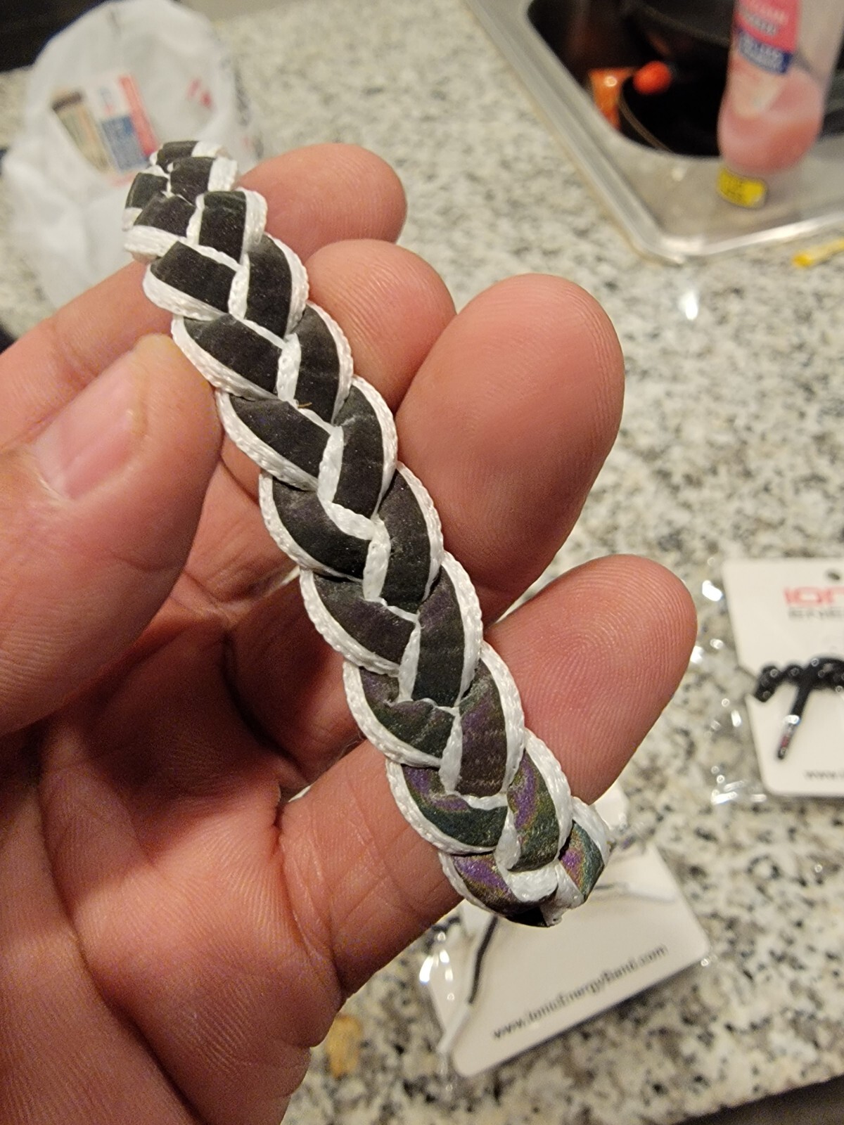 Brand New Ionic Energy Iridescent Black Reflective Braided Shoelace Bracelet