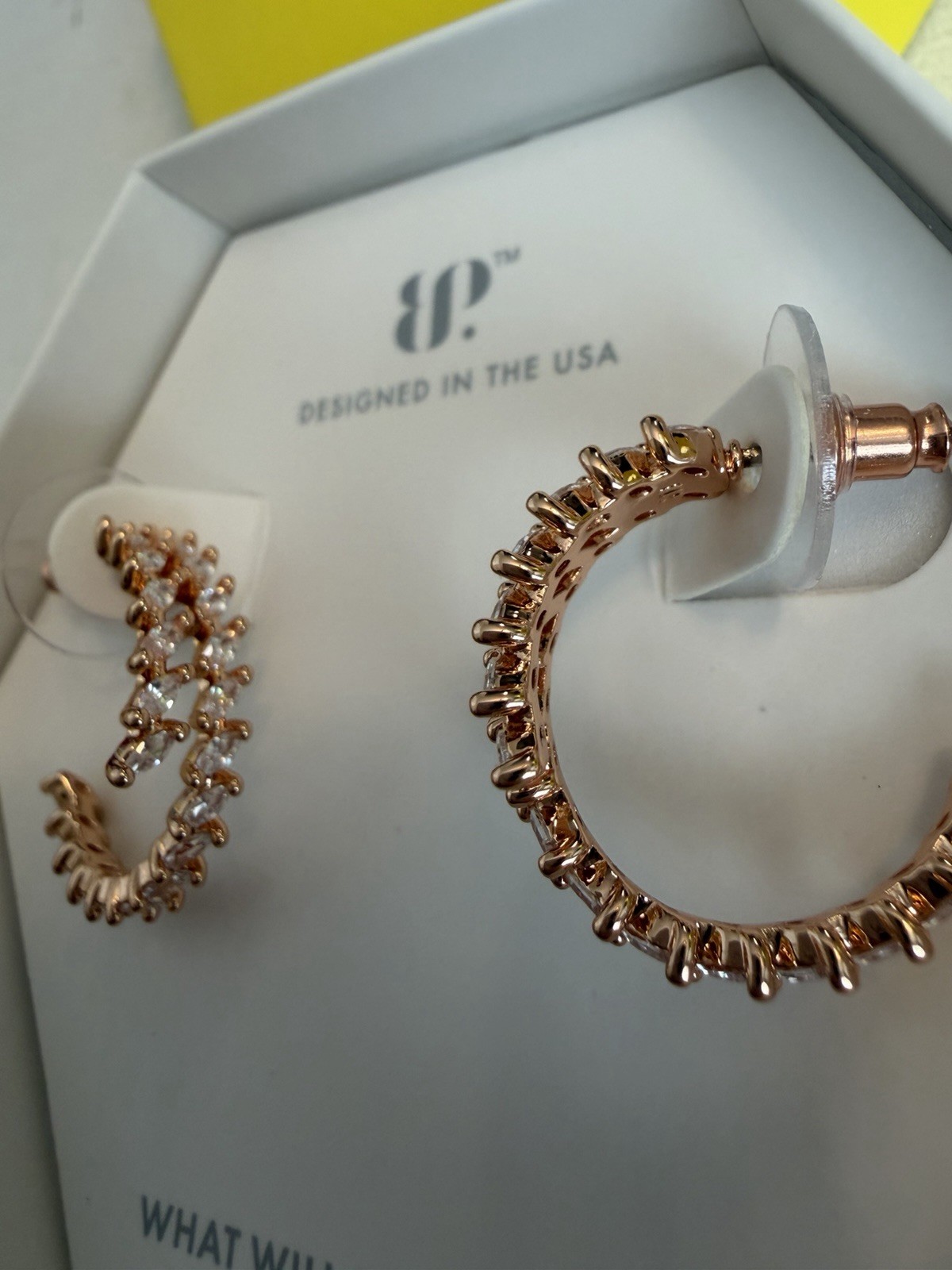 Poppy Hoop Earrings ER90783 White CZ Rose Gold Plated Prong Butterfly