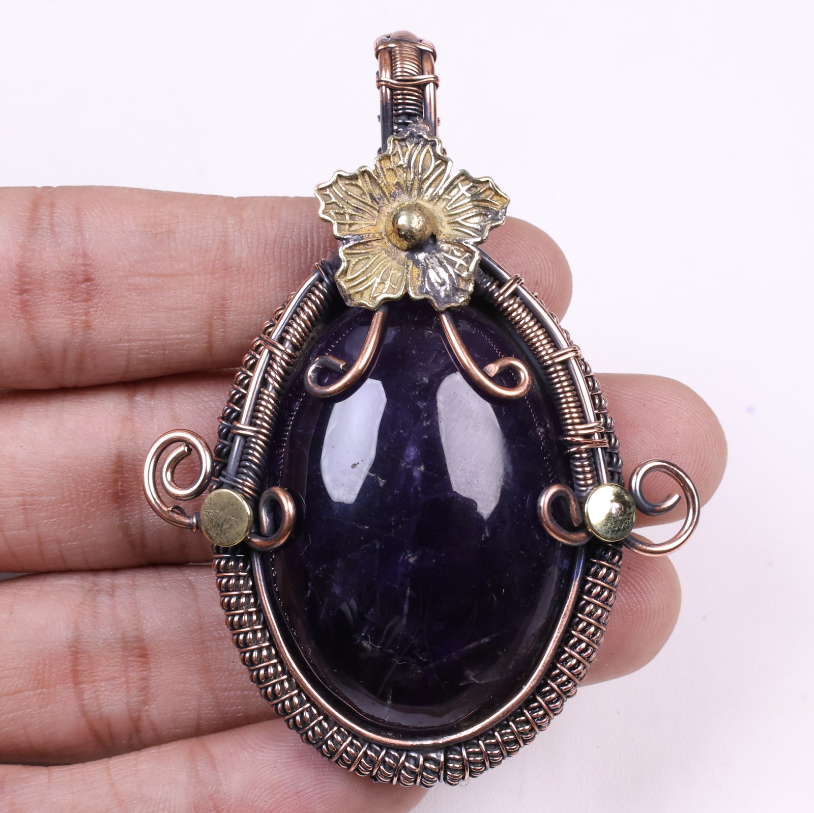 Amethyst Copper Wire Wrapped February Birthstone Jewelry 6.6’cm