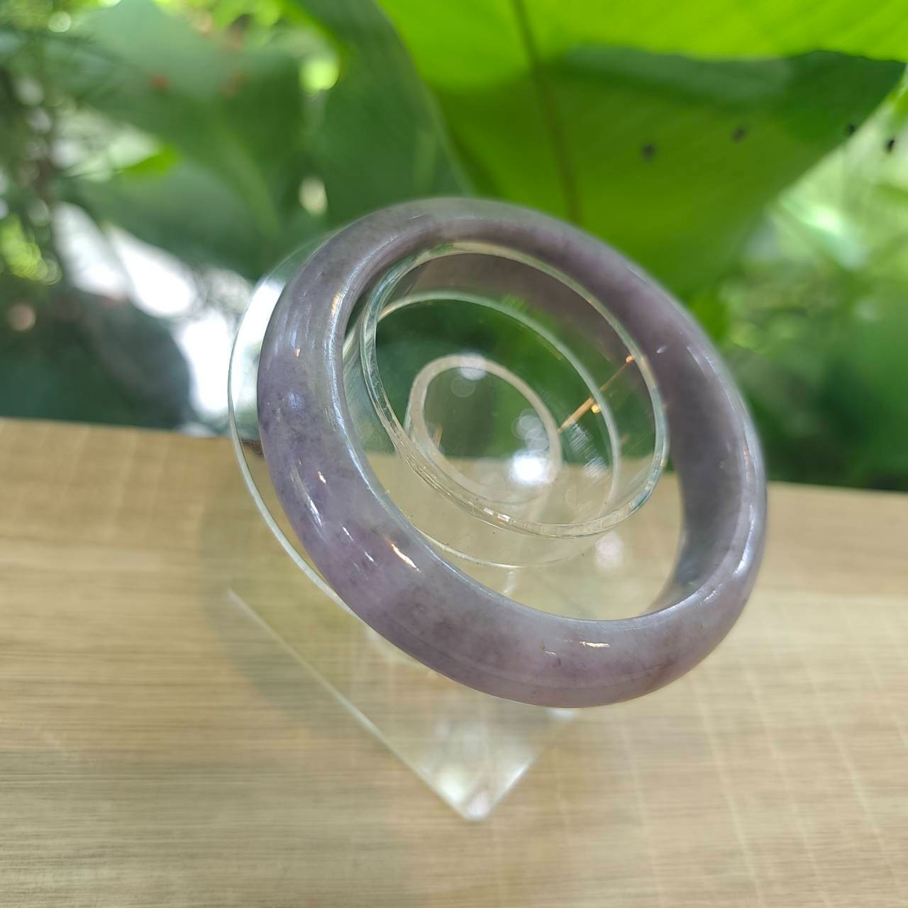 Authentic Natural Type A Burmese Jade Bangle: Purple Flat Belly Type Size 62 mm