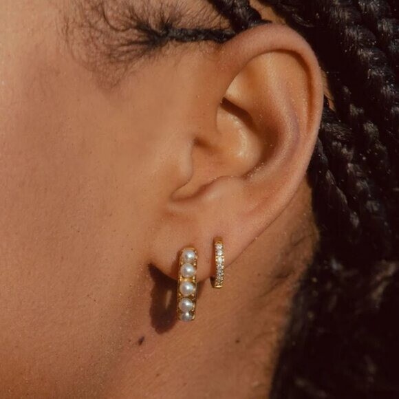 Pretty Pearl Huggies Lightweight Waterproof Pearl Hoop Earrings for Everyday Use