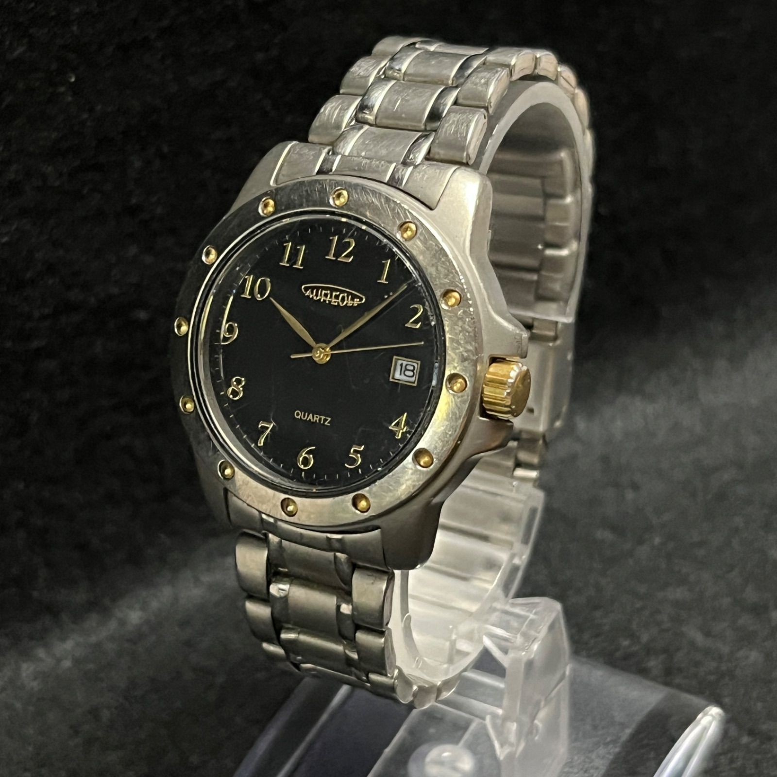 Operational item AUREOLE Watch Oreole Silver Black Dial 98SW 403M confirmed work