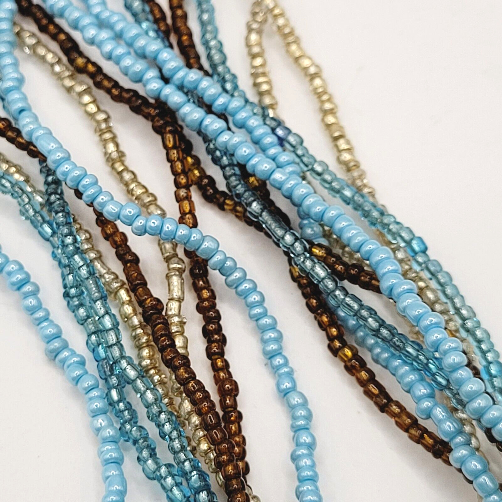8 Strand Seed Beed Necklace with Metallic Foiled Large Round Art Glass Pendant