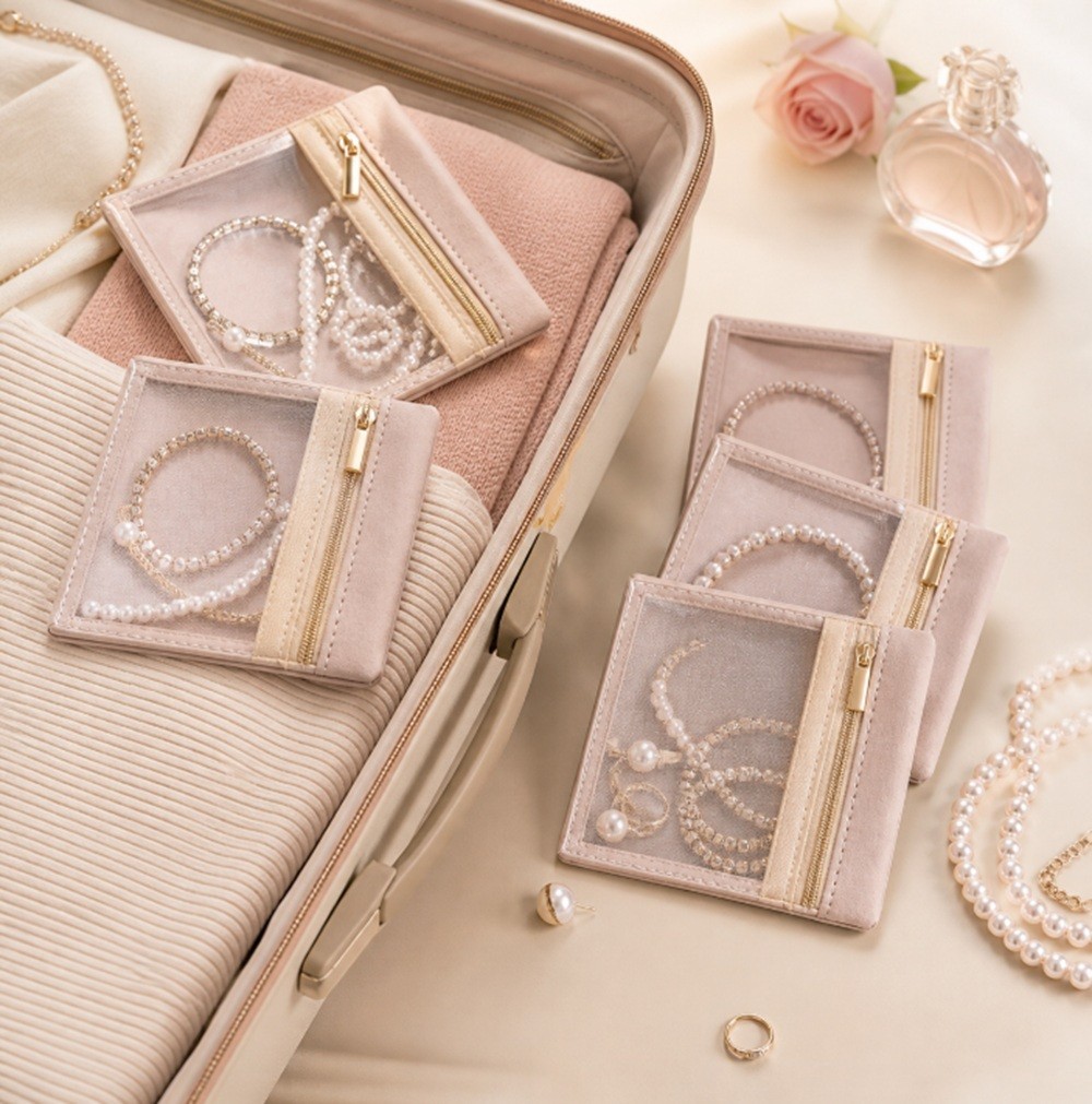 6-Pack Travel Jewelry Organizer Pouch Clear Velvet Bags Zipper Case for Jewelry
