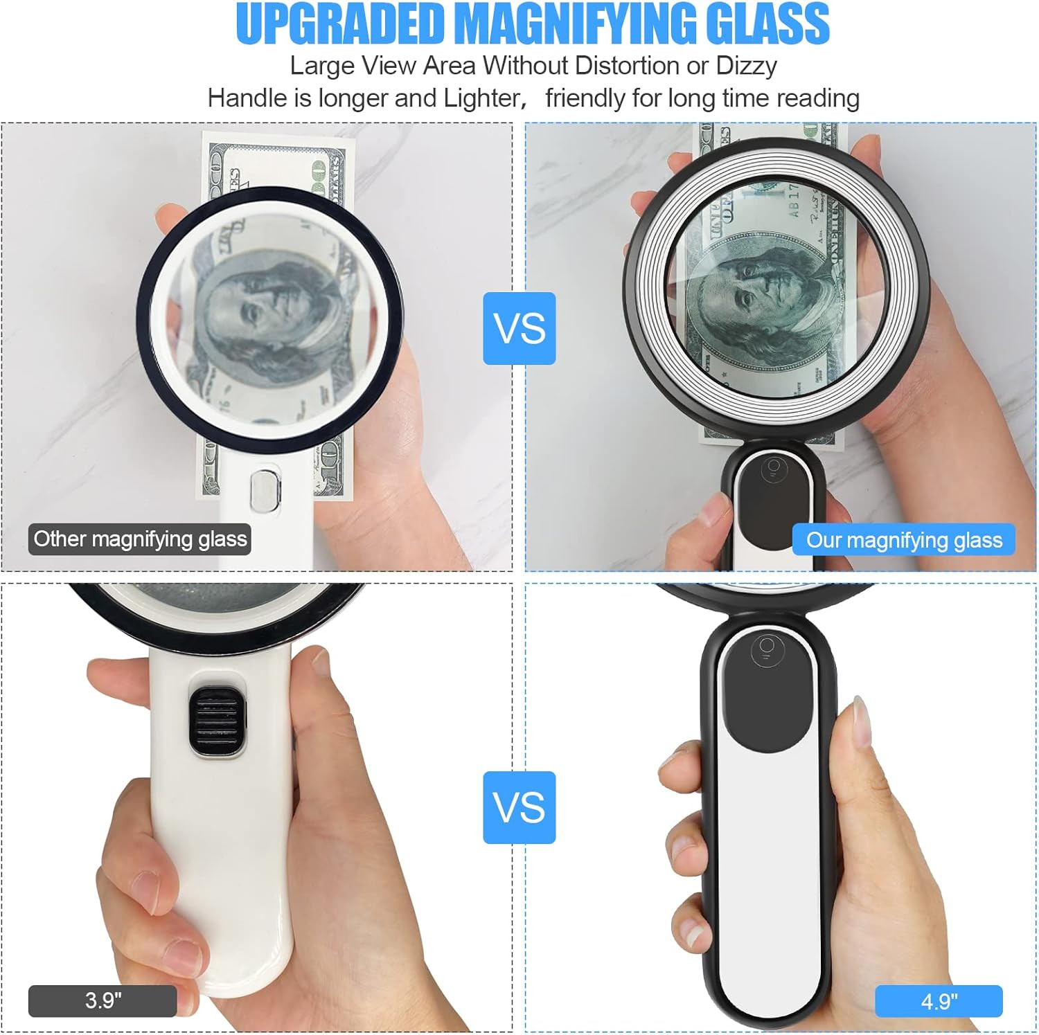 Rechargeable 30X Magnifying Glass with Light – 21 LED, 3 Modes, Handheld