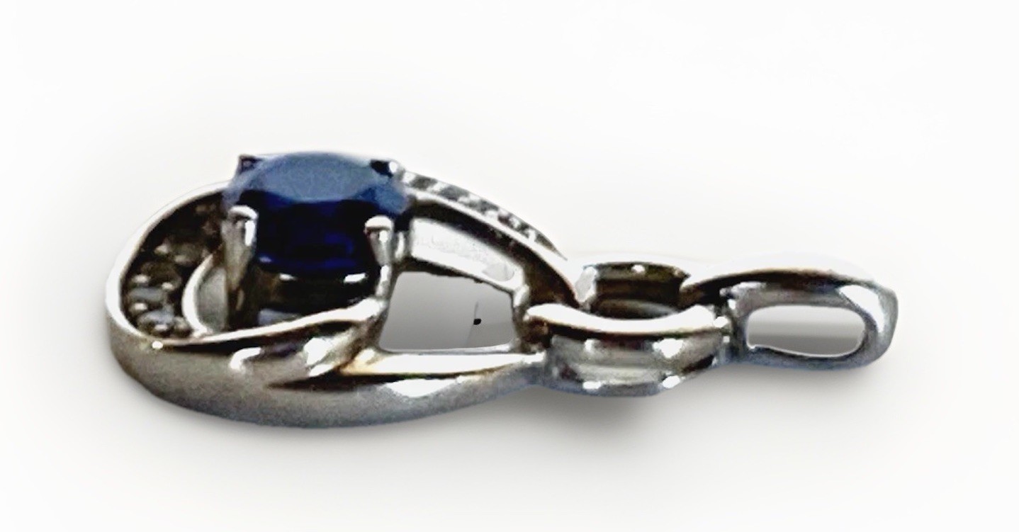 Vintage 2 gram Sapphire, CZ and Sterling Silver Pendant, 3/4″ by 1/2″